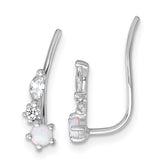 Sterling Silver Rhodium-plated Polished CZ and Lab Created Opal Ear Climber Earrings